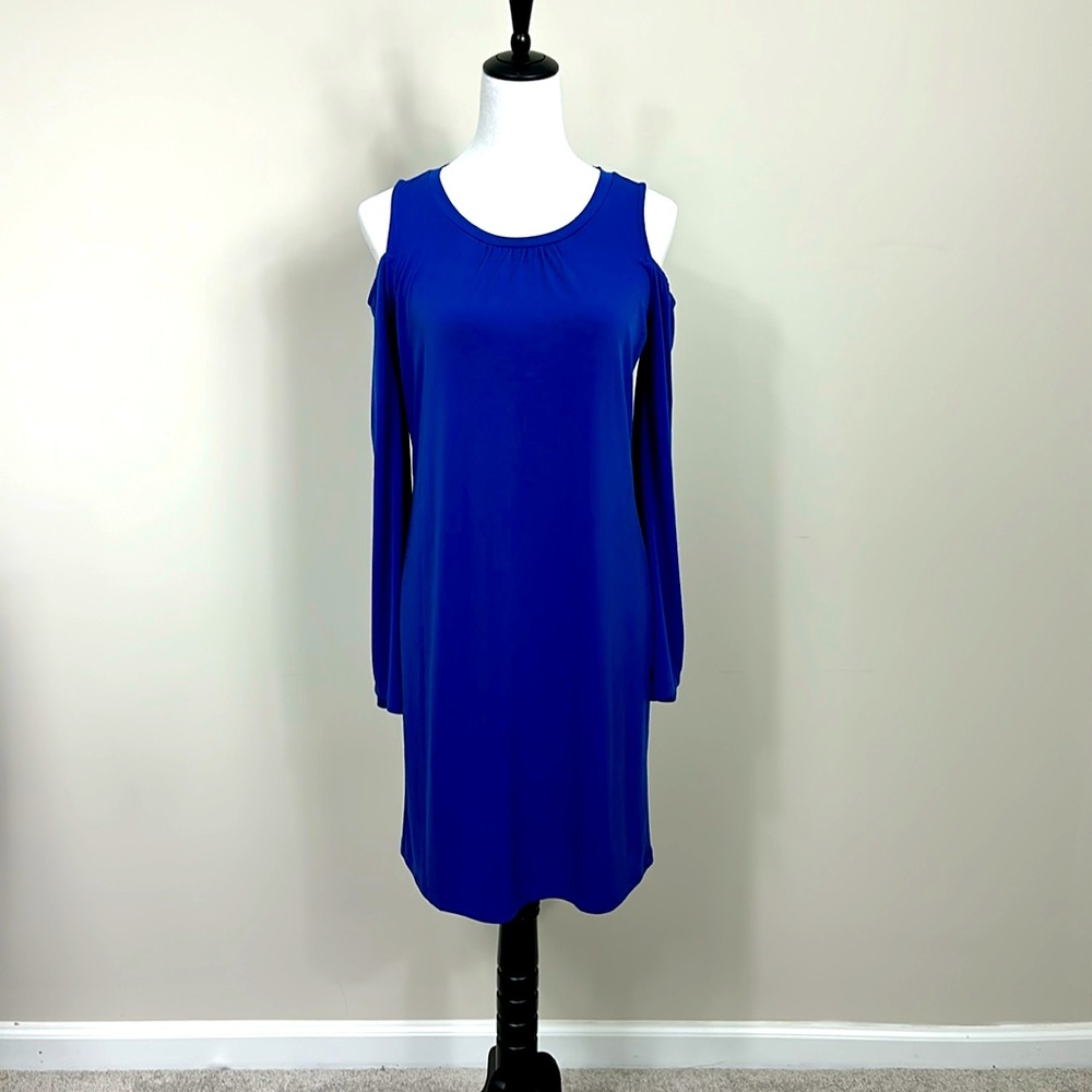 MICHAEL Michael Kors Blue Solid Matte Jersey Cold Shoulder Dress Size S